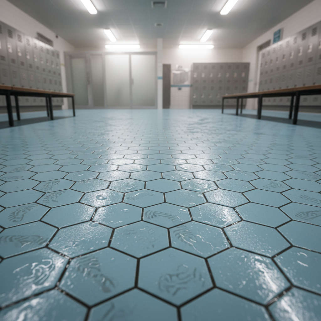 Siğil virüsünün yaygın olarak bulunduğu ıslak zeminli ortak kullanım alanı.